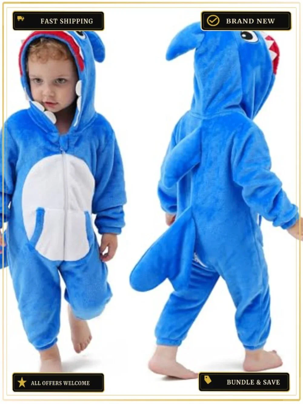 Baby Toddler Shark Onesie Halloween Costume Flannel Romper